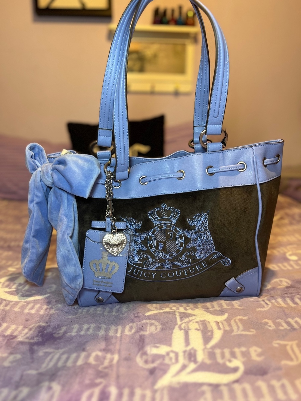 Juicy Couture Scottie Dogs Tote Chocolate Blue NWT